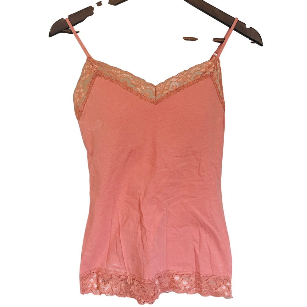 Y2K Fairy Lace Trim Cami M Shelf Bra Layering Tank Coquette Balletcore Peach